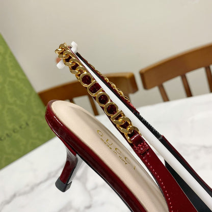 GUCCI 26S SIGNORIA SLINGBACK PUMP 50 MM IN DARK RED GLOSSY CALFSKIN