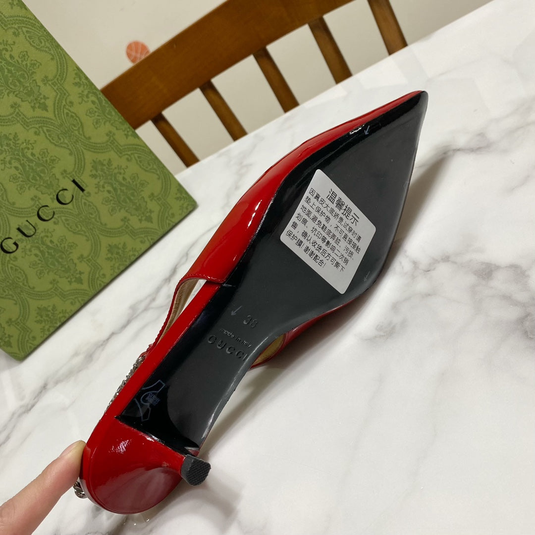 GUCCI 26S SIGNORIA SLINGBACK PUMP 50 MM IN RED GLOSSY CALFSKIN