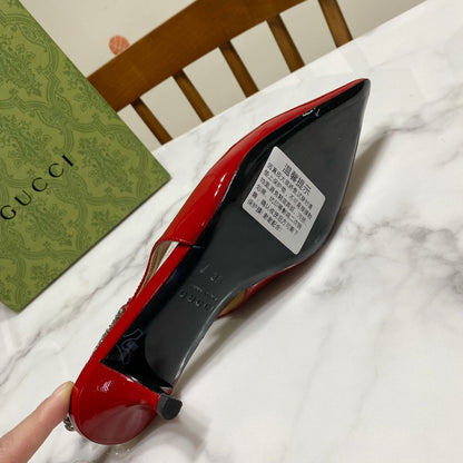 GUCCI 26S SIGNORIA SLINGBACK PUMP 50 MM IN RED GLOSSY CALFSKIN