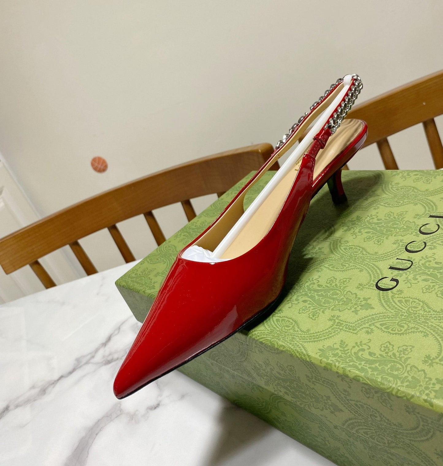 GUCCI 26S SIGNORIA SLINGBACK PUMP 50 MM IN RED GLOSSY CALFSKIN