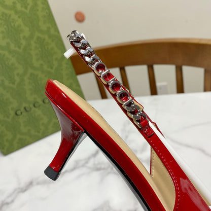 GUCCI 26S SIGNORIA SLINGBACK PUMP 50 MM IN RED GLOSSY CALFSKIN