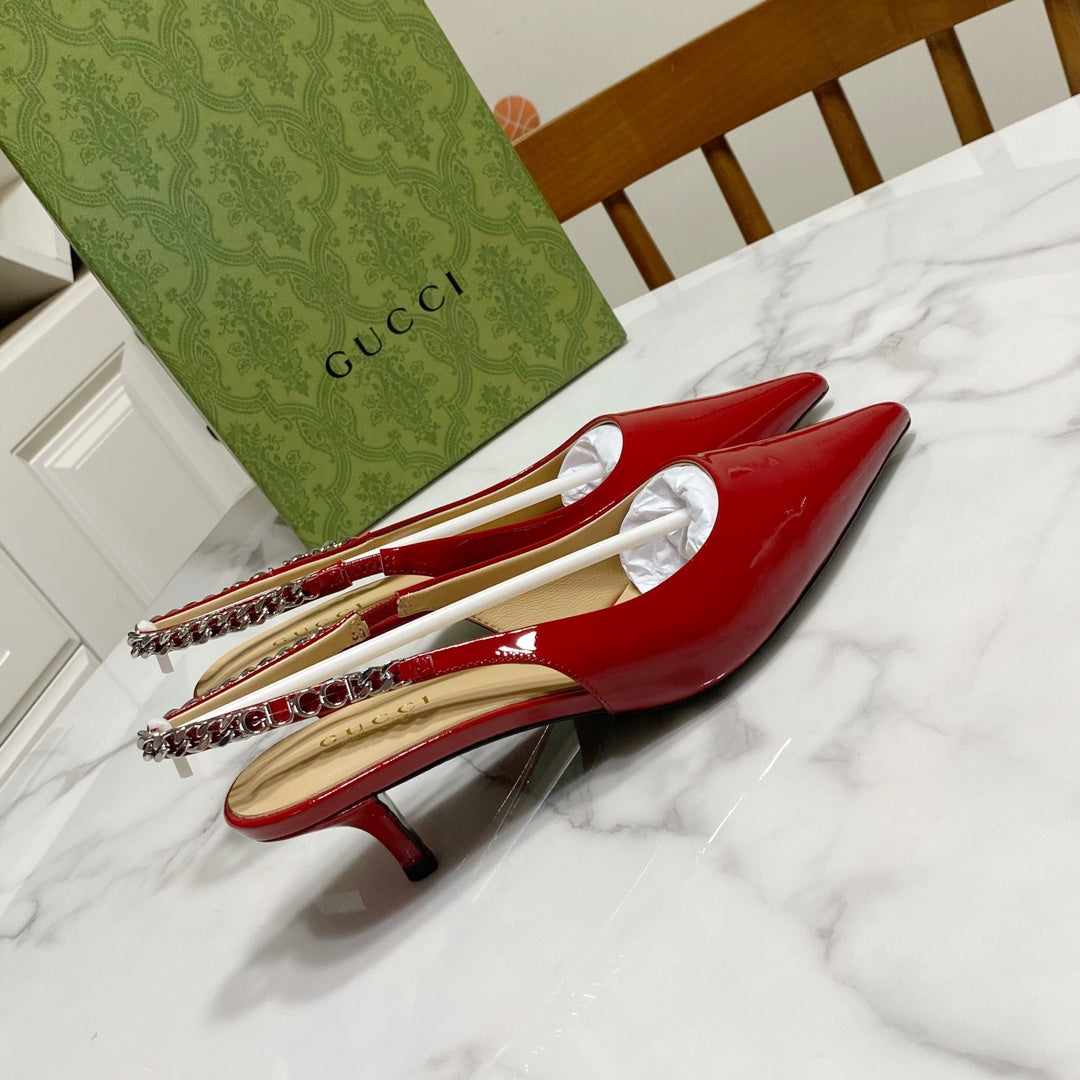 GUCCI 26S SIGNORIA SLINGBACK PUMP 50 MM IN RED GLOSSY CALFSKIN