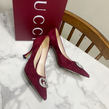 GUCCI 26S HIGH-HEELED SHOES 85 MM IN DARK RED SUEDE WITH CRYSTAL