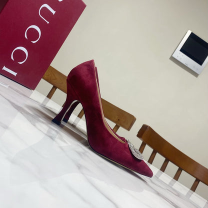 GUCCI 26S HIGH-HEELED SHOES 85 MM IN DARK RED SUEDE WITH CRYSTAL