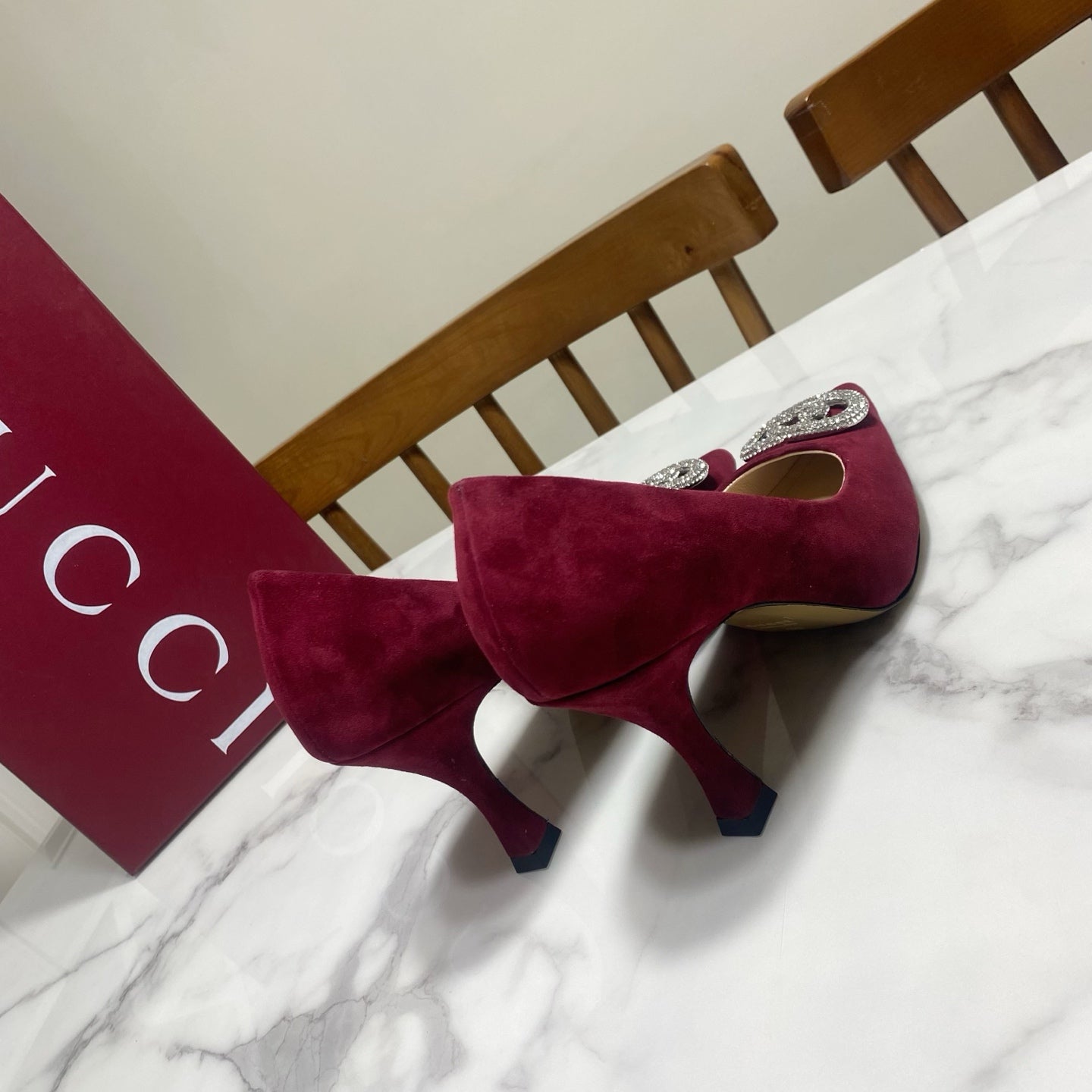 GUCCI 26S HIGH-HEELED SHOES 85 MM IN DARK RED SUEDE WITH CRYSTAL