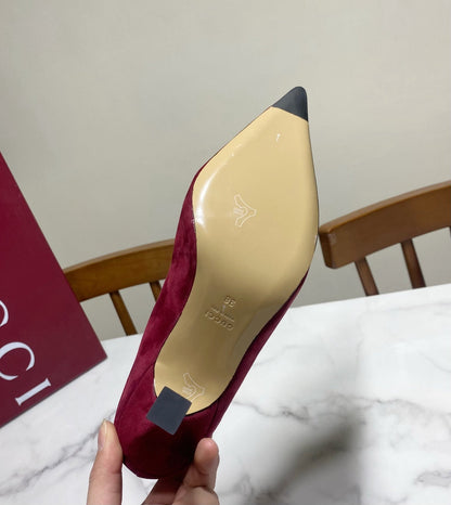 GUCCI 26S HIGH-HEELED SHOES 85 MM IN DARK RED SUEDE WITH CRYSTAL