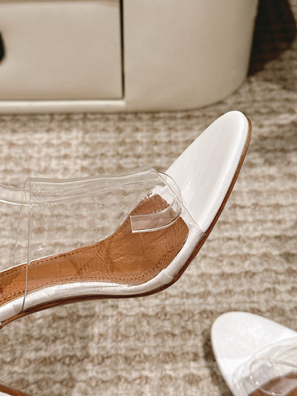 ALAIA HIGH SANDAL IN WHITE CALFSKN AND FILM WITH CRYSTAL