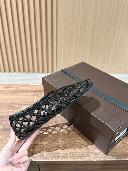 ALAIA MESH BALLET FLATS 25S IN BLACK LAMBSKIN