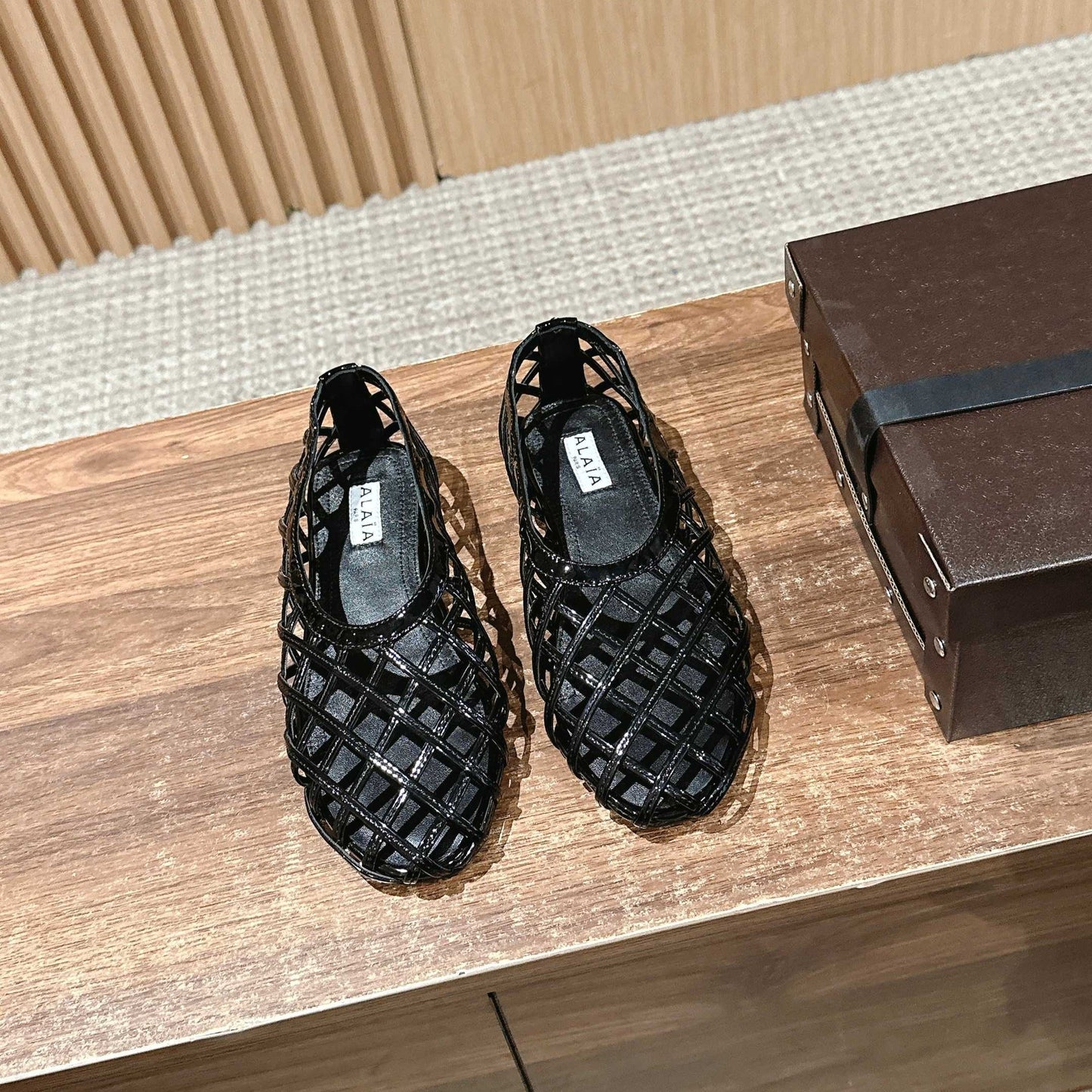 ALAIA MESH BALLET FLATS 25S IN BLACK LAMBSKIN