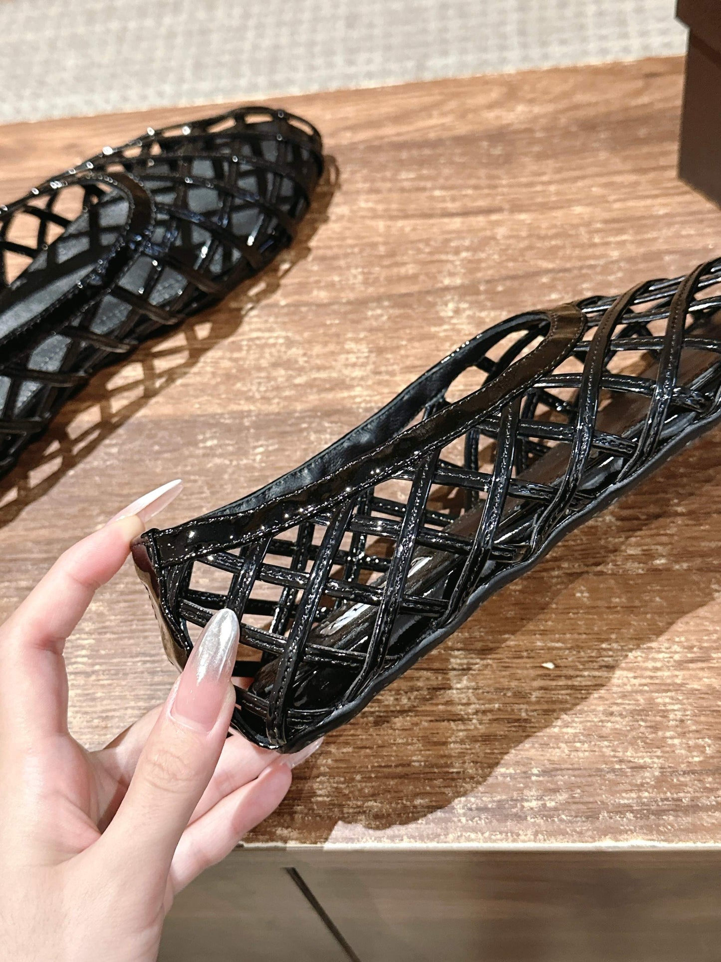 ALAIA MESH BALLET FLATS 25S IN BLACK LAMBSKIN