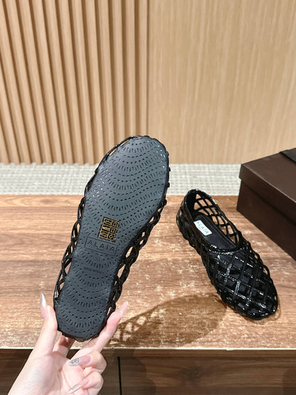ALAIA MESH BALLET FLATS 25S IN BLACK LAMBSKIN