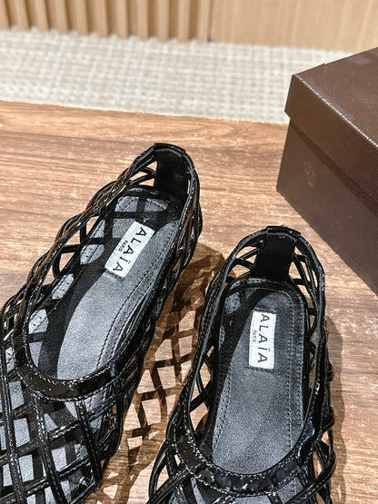 ALAIA MESH BALLET FLATS 25S IN BLACK LAMBSKIN