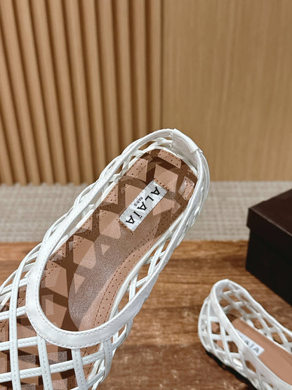 ALAIA MESH BALLET FLATS 25S IN WHITE LAMBSKIN