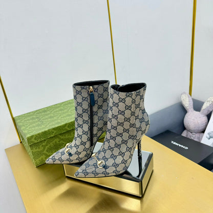 GG HORSEBIT ANKLE BOOT IN PALE GRAY MONOGRAM CANVAS