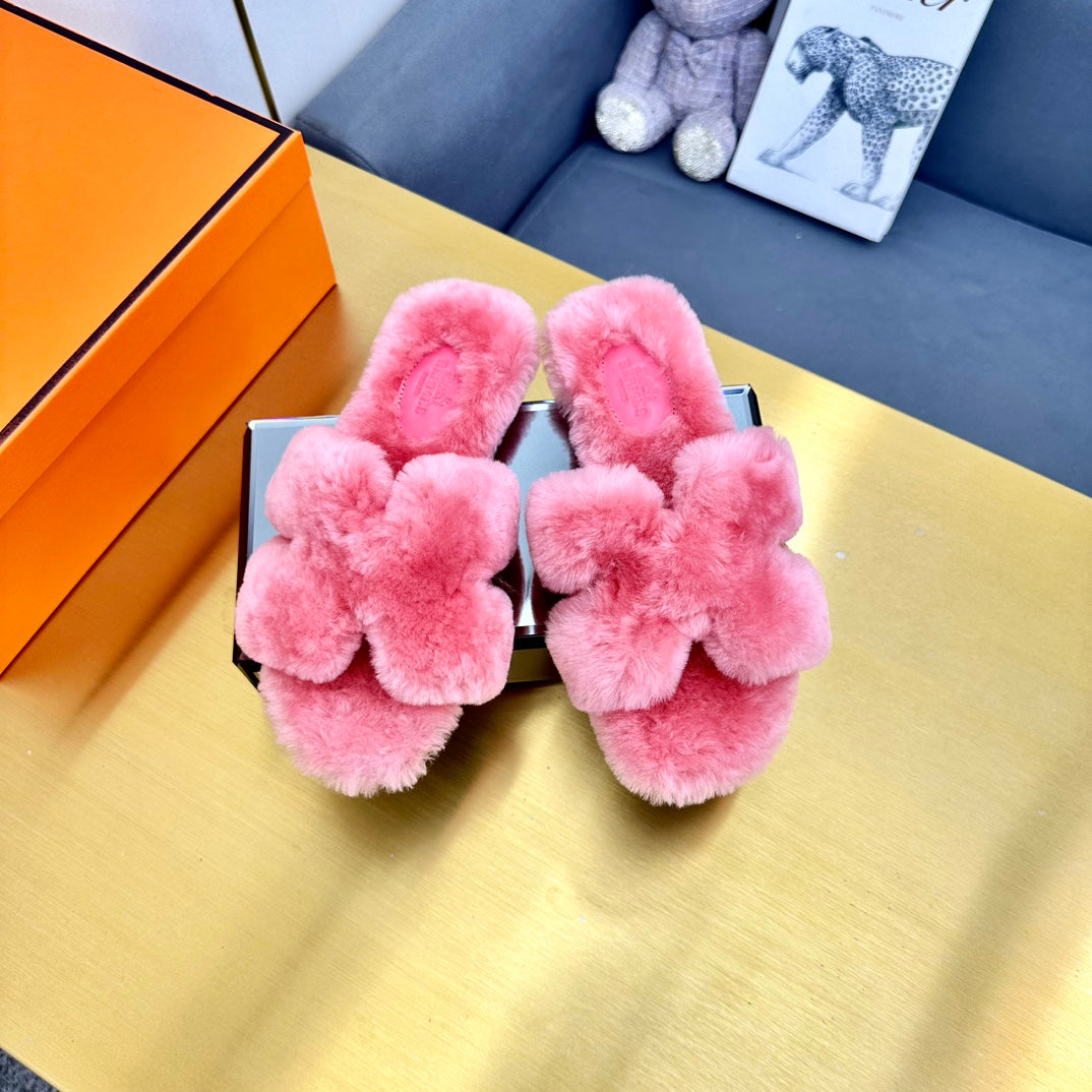 0RAN SHEARLING SANDALS DARK PINK
