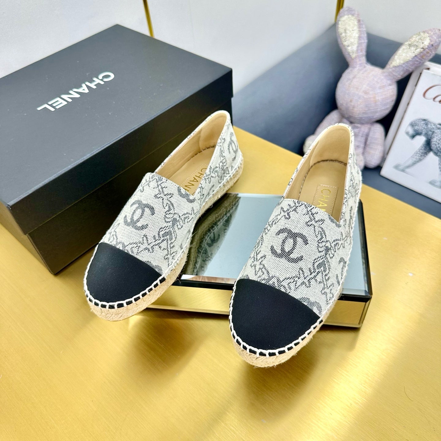 CC ESPADRILLES PLATFORM IN BLACK PATTERN FABRIC