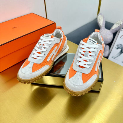 JET SNEAKER IN PALE GRAY SUEDE MIX ORANGE CALFSKIN