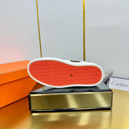 FREE SNEAKER IN WHITE CALFSKIN AND H EN BIAIS BROWN CANVAS