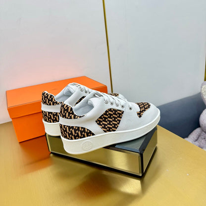 FREE SNEAKER IN WHITE CALFSKIN AND H EN BIAIS BROWN CANVAS