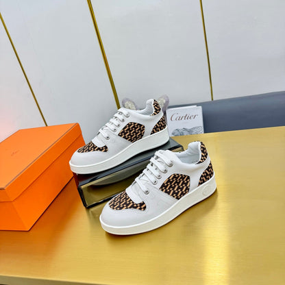 FREE SNEAKER IN WHITE CALFSKIN AND H EN BIAIS BROWN CANVAS