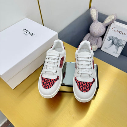 FREE SNEAKER IN WHITE CALFSKIN AND H EN BIAIS RED CANVAS.