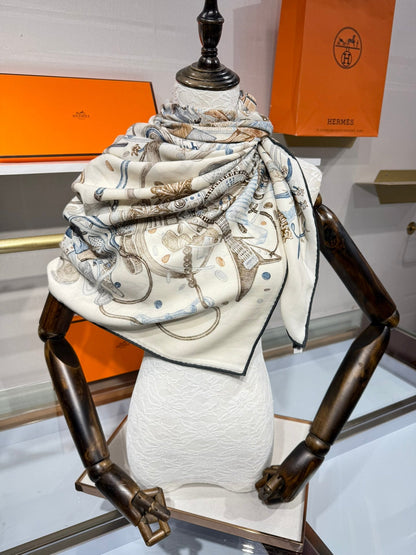 HERMES 25S SCARF 136 IN SILK CASHMERE 989707