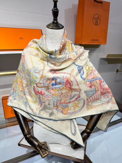 HERMES 25S SCARF 136 IN SILK CASHMERE 989711