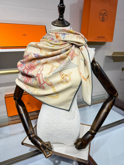 HERMES 25S SCARF 136 IN SILK CASHMERE 989711