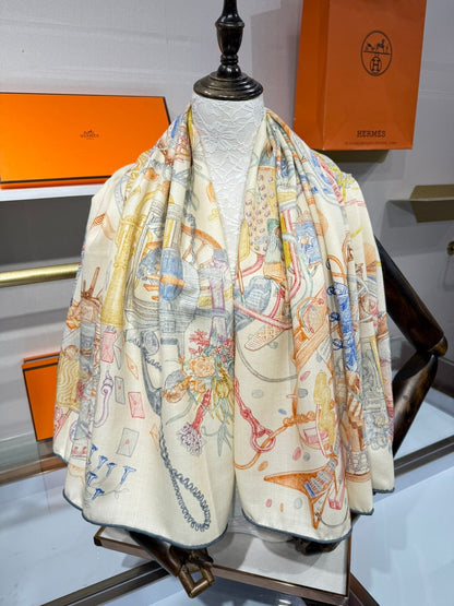 HERMES 25S SCARF 136 IN SILK CASHMERE 989711