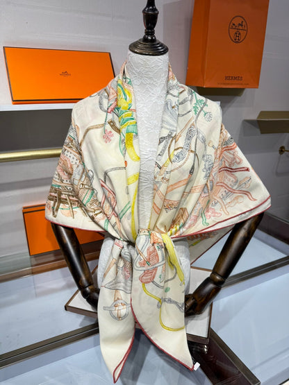 HERMES 25S SCARF 136 IN SILK CASHMERE 989708