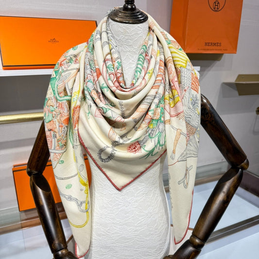 HERMES 25S SCARF 136 IN SILK CASHMERE 989708