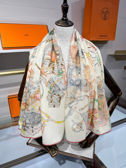 HERMES 25S SCARF 136 IN SILK CASHMERE 989708