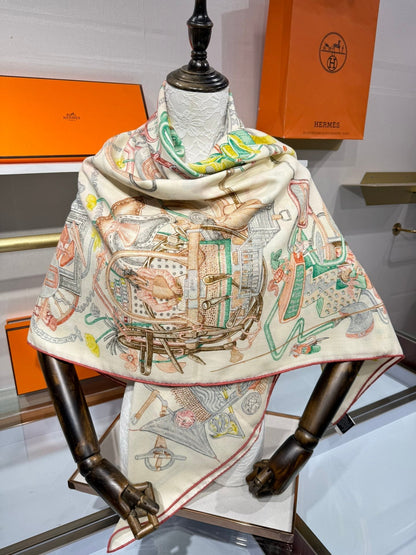 HERMES 25S SCARF 136 IN SILK CASHMERE 989708