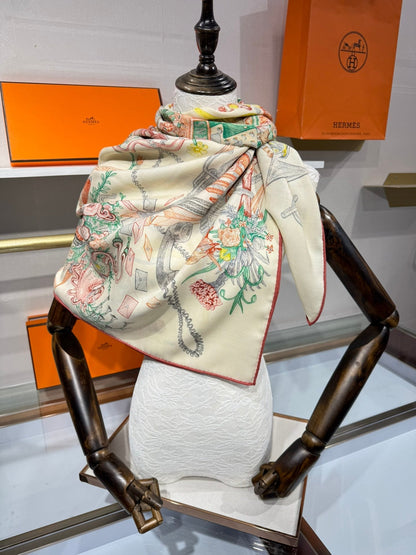 HERMES 25S SCARF 136 IN SILK CASHMERE 989708