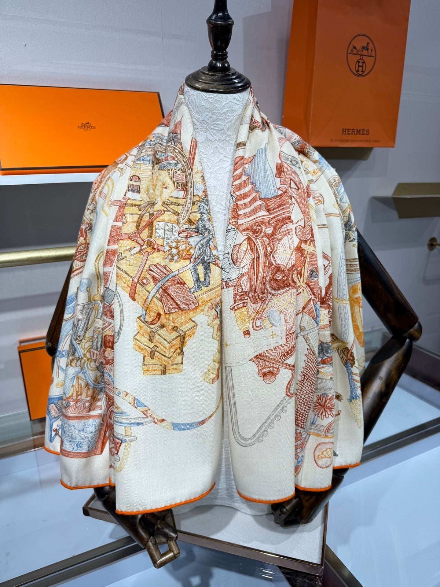 HERMES 25S SCARF 136 IN SILK CASHMERE 989709