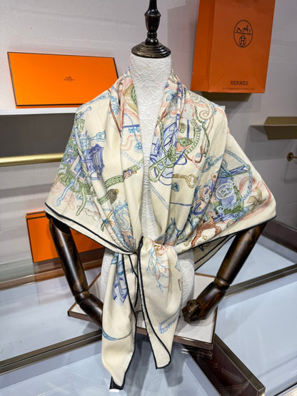 HERMES 25S SCARF 136 IN SILK CASHMERE 989710