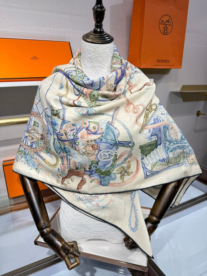 HERMES 25S SCARF 136 IN SILK CASHMERE 989710