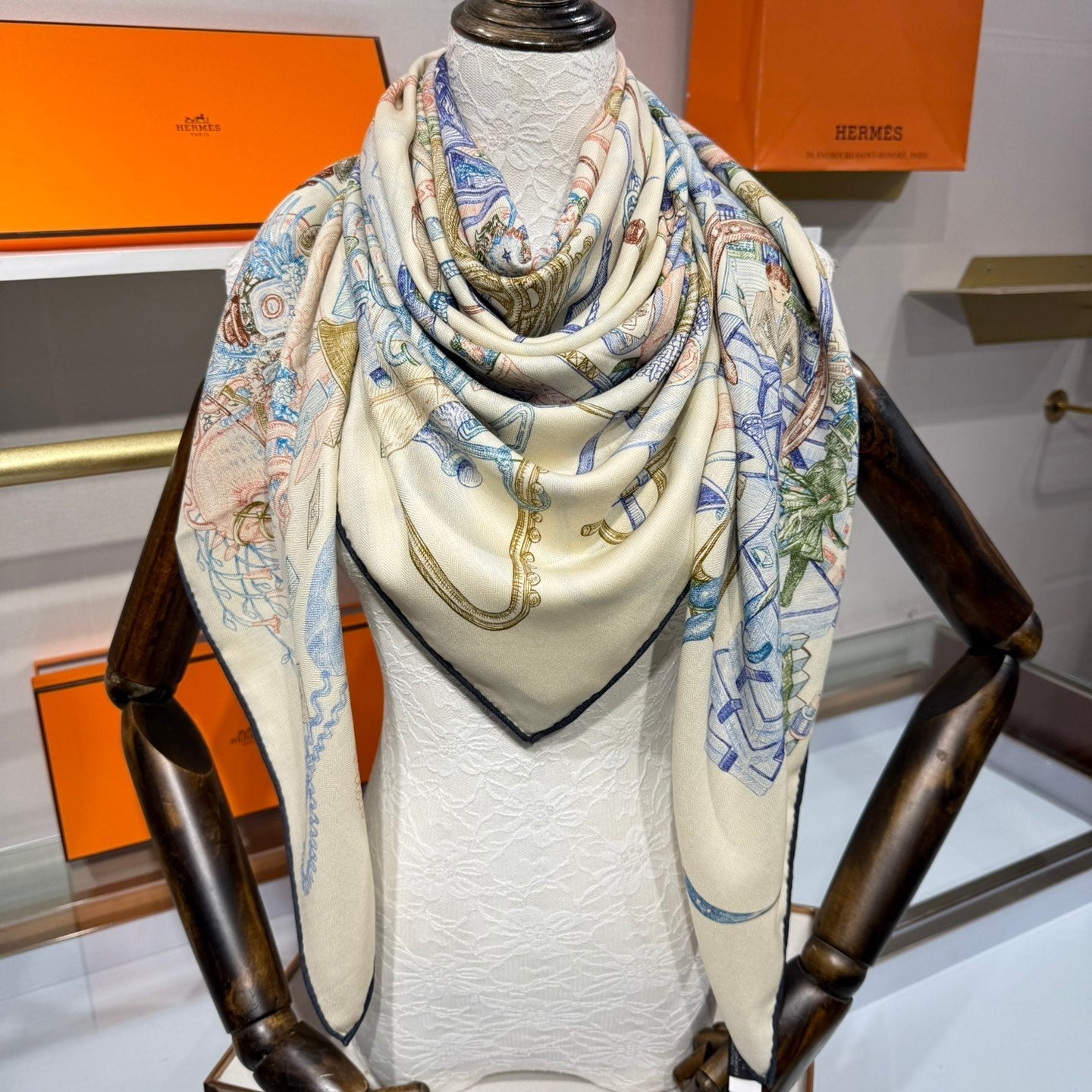 HERMES 25S SCARF 136 IN SILK CASHMERE 989710