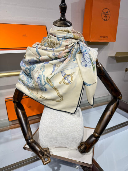 HERMES 25S SCARF 136 IN SILK CASHMERE 989710