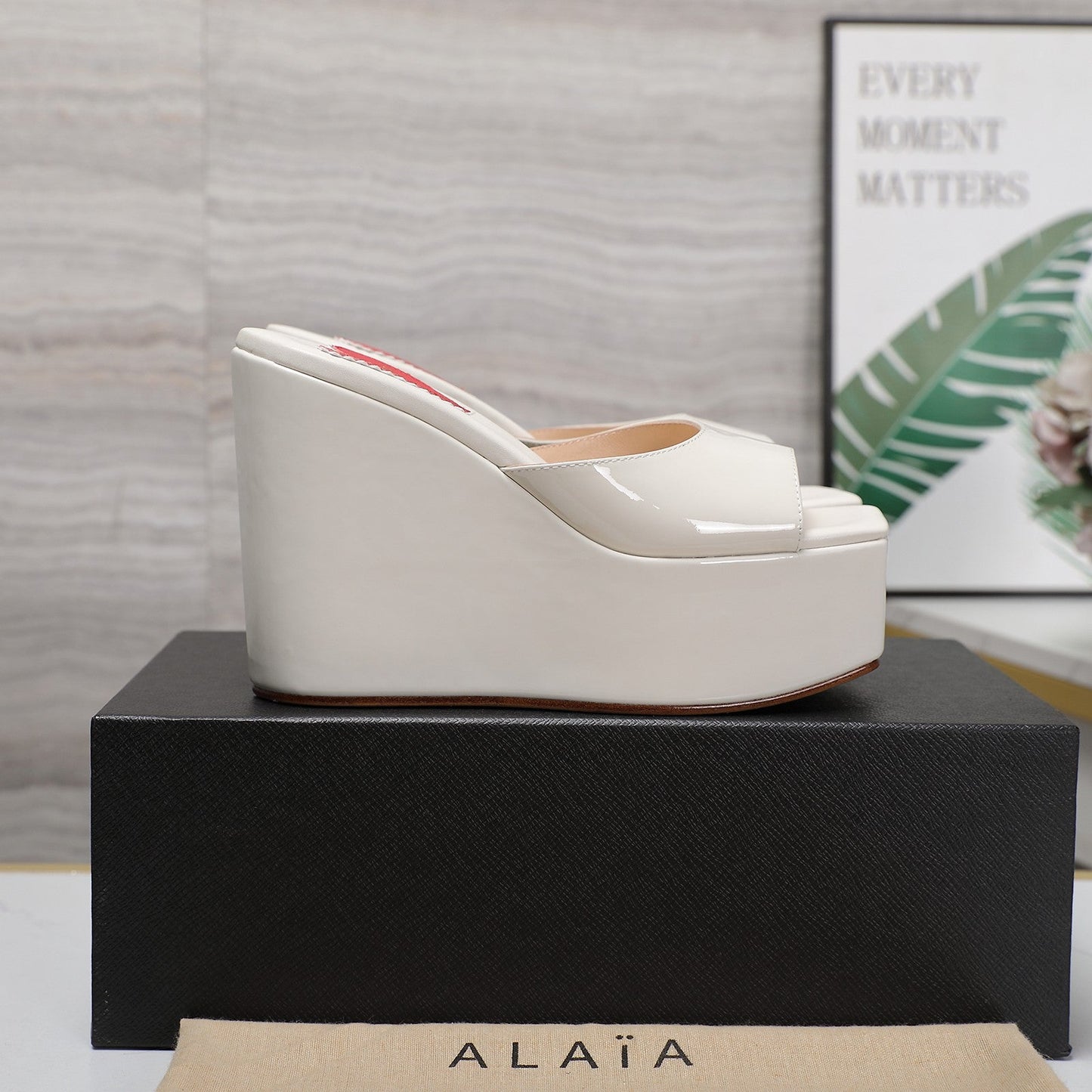 ALAIA PLATFORM WEDGE IN WHITE TAN LAMBSKIN WITH RED HEART