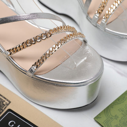 WEDGE PLATFORM IN SILVER SHEEPSKIN