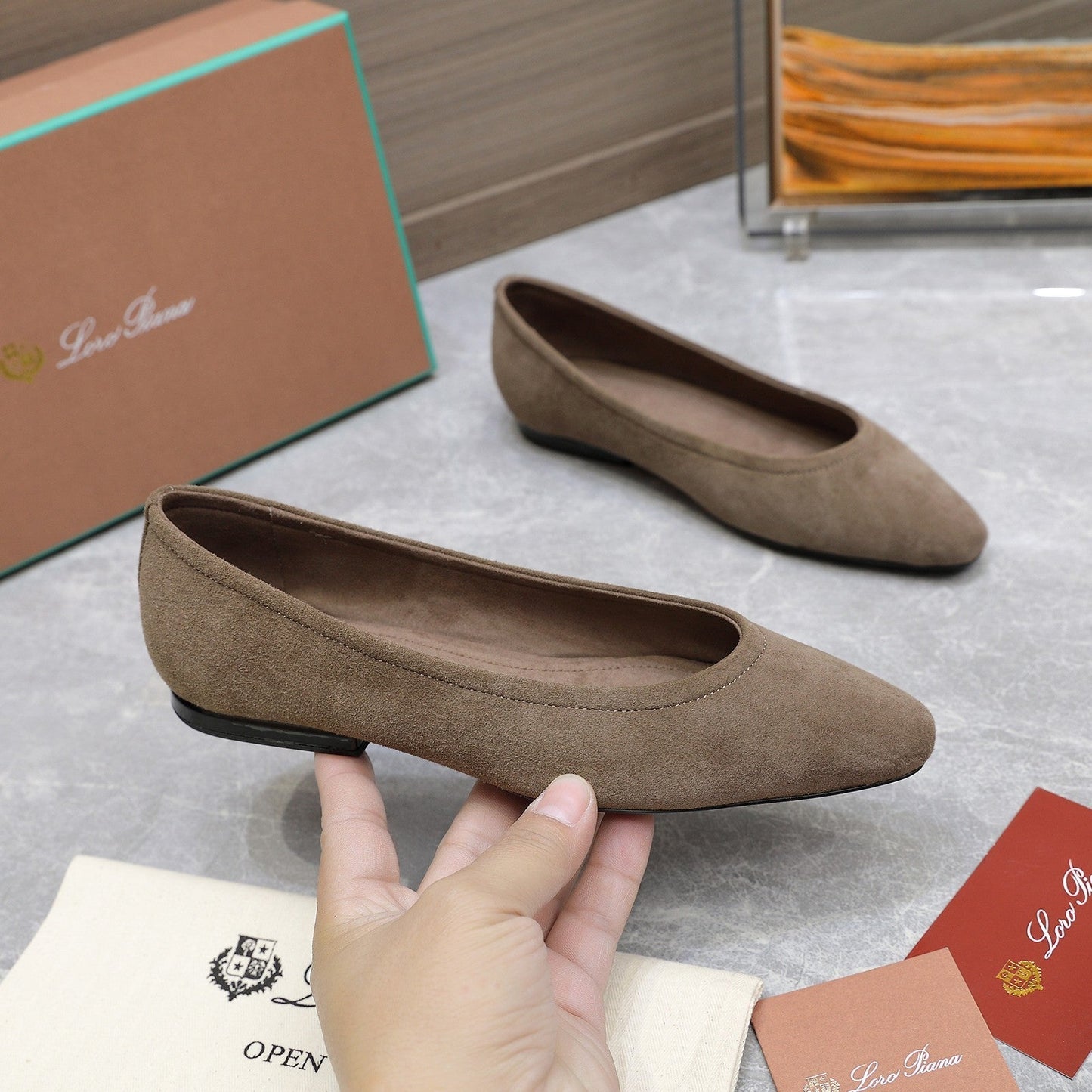 CLASSIC BALLET SHOES IN HEAVY BROWN SUEDE