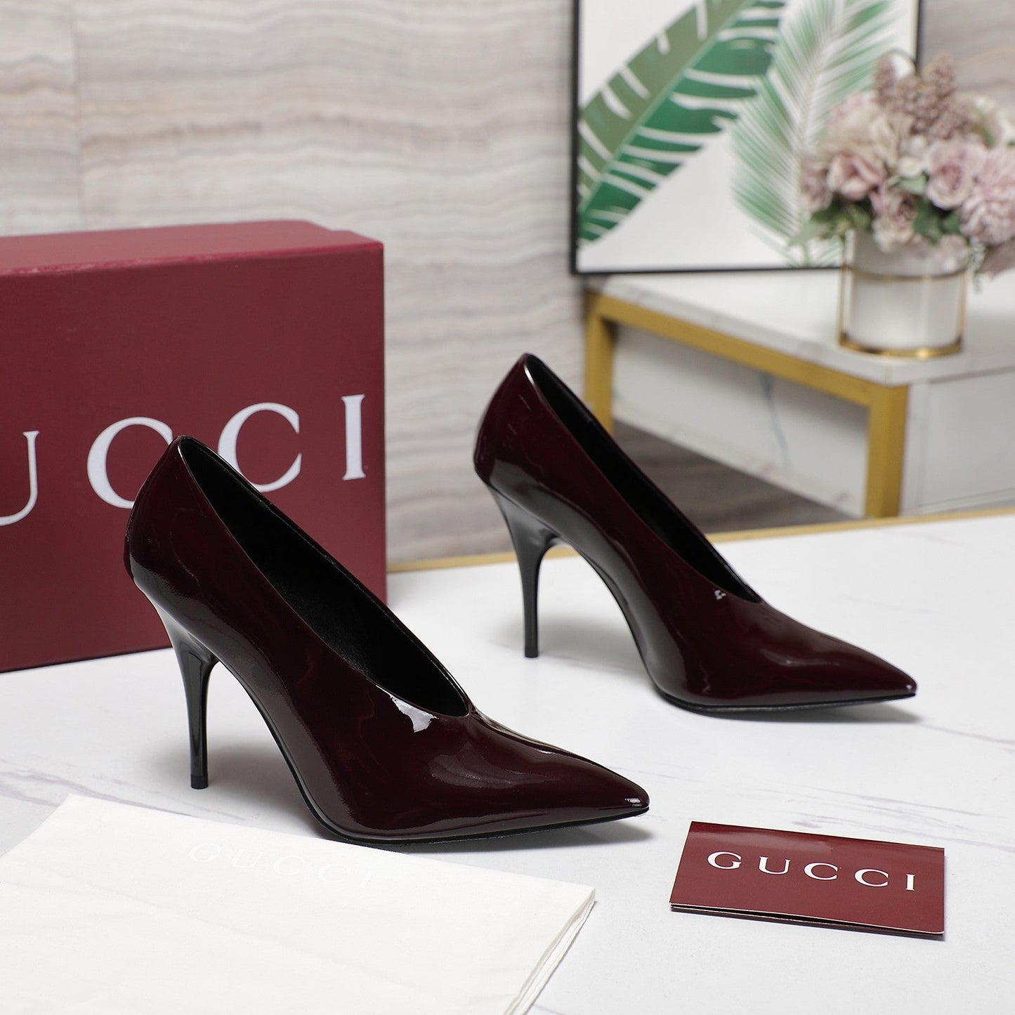 GG CLASSIC HIGH HEEL 105 IN DEEP WINE LAMBSKIN