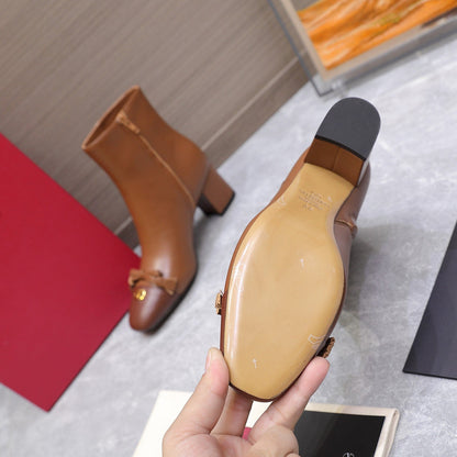 VALENTINO 25S VALET DU ROI ANKLE BOOTS 60 MM IN BROWN CALFSKIN WITH BOW