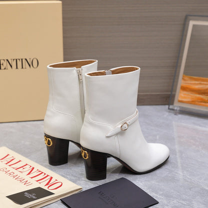 VALENTINO 25S GARAVANI VLOGO LOW BOOTS 80 MM IN WHITE CALFSKIN