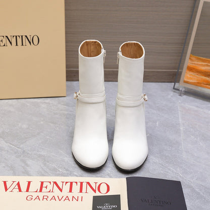 VALENTINO 25S GARAVANI VLOGO LOW BOOTS 80 MM IN WHITE CALFSKIN