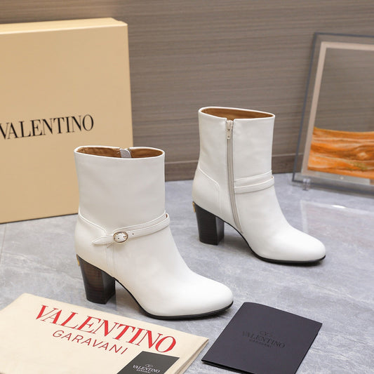 VALENTINO 25S GARAVANI VLOGO LOW BOOTS 80 MM IN WHITE CALFSKIN