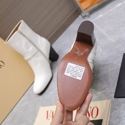 VALENTINO 25S GARAVANI VLOGO LOW BOOTS 80 MM IN WHITE CALFSKIN