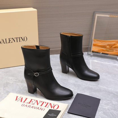 VALENTINO 25S GARAVANI VLOGO LOW BOOTS 80 MM IN BLACK CALFSKIN