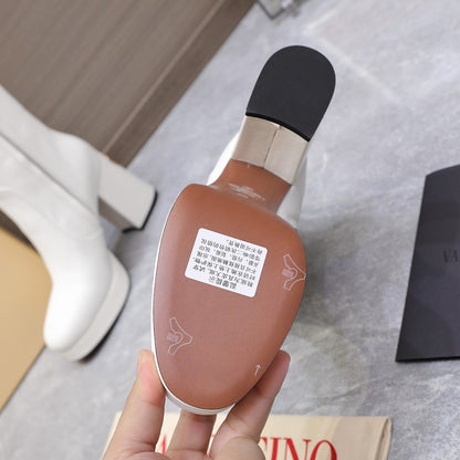 VALENTINO 25S ANKLE BOOTS WITH ZIPPER 90 MM IN WHITE CALFSKIN